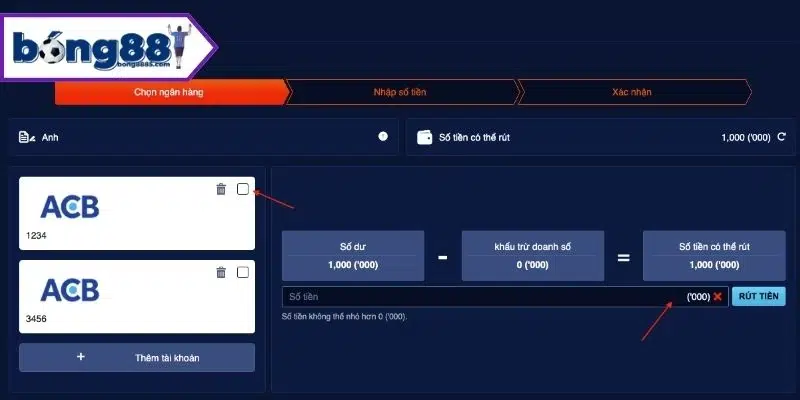 Hướng dẫn rút tiền Bong88 về tài khoản ngân hàng cá nhân Rút tiền Bong88